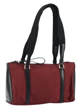 PRADA Hand Bag Nylon Bordeaux Silver Auth am10143